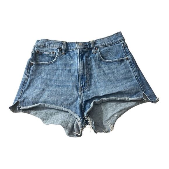Abercrombie & Fitch The Mom Shorts High Rise Blue Denim Size 27/4 Cotton Slit - Picture 1 of 12